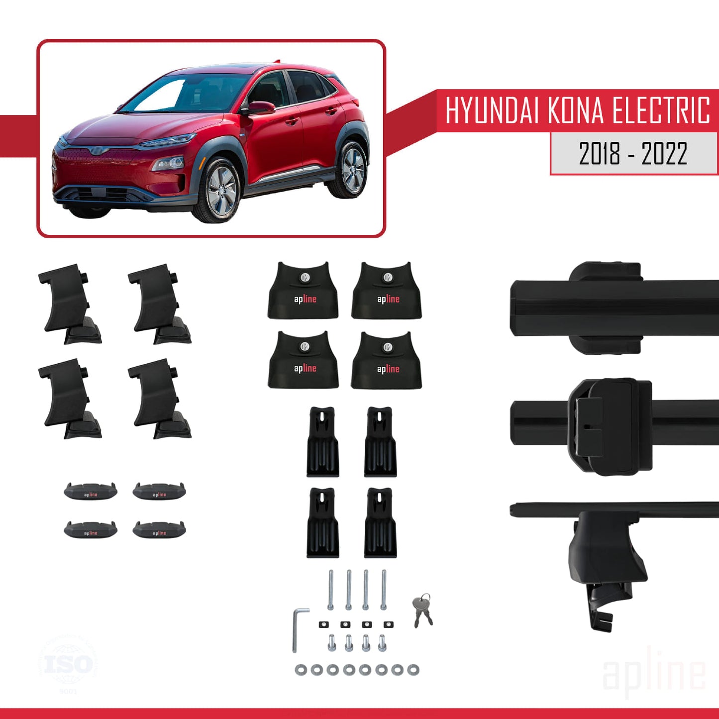 Compatibile con Hyundai Kona Electric 2018-2022 ACE-4 Barre portatutto per auto Portapacchi in alluminio nero 2 barre