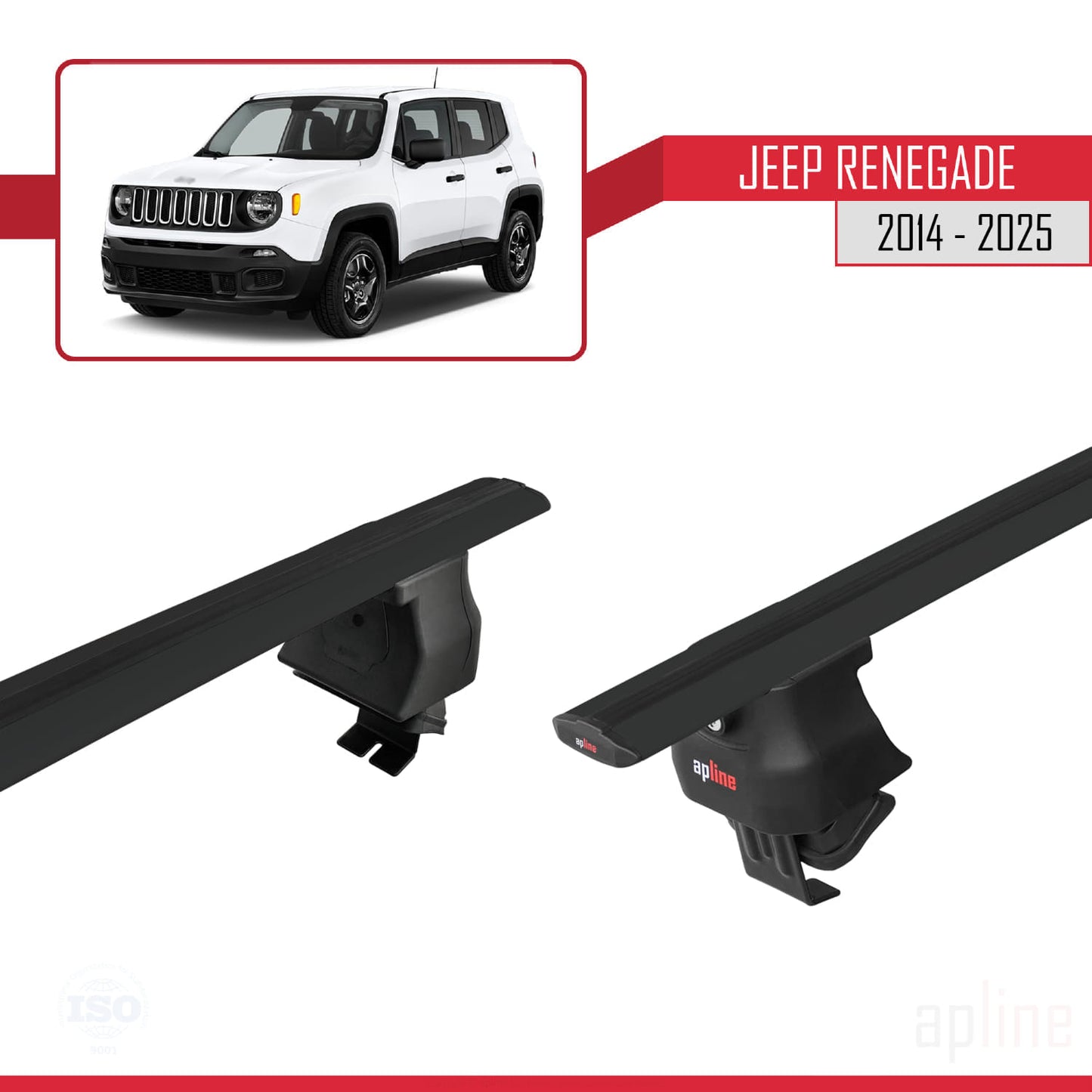 Compatible avec Jeep Renegade (BU) 2014-2025 ACE-4 Barres de Toit Railing Porte-Bagages de Voiture Noir Aluminium 2 Barres