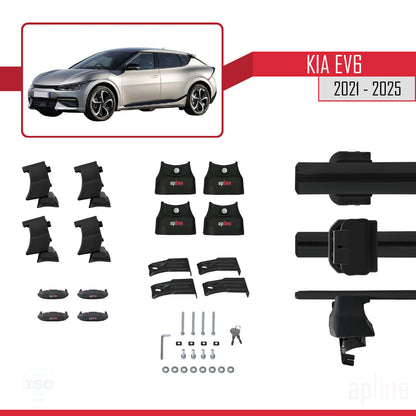 Compatible avec Kia EV6 2021-2025 ACE-4 Barres de Toit Railing Porte-Bagages de Voiture Noir Aluminium 2 Barres