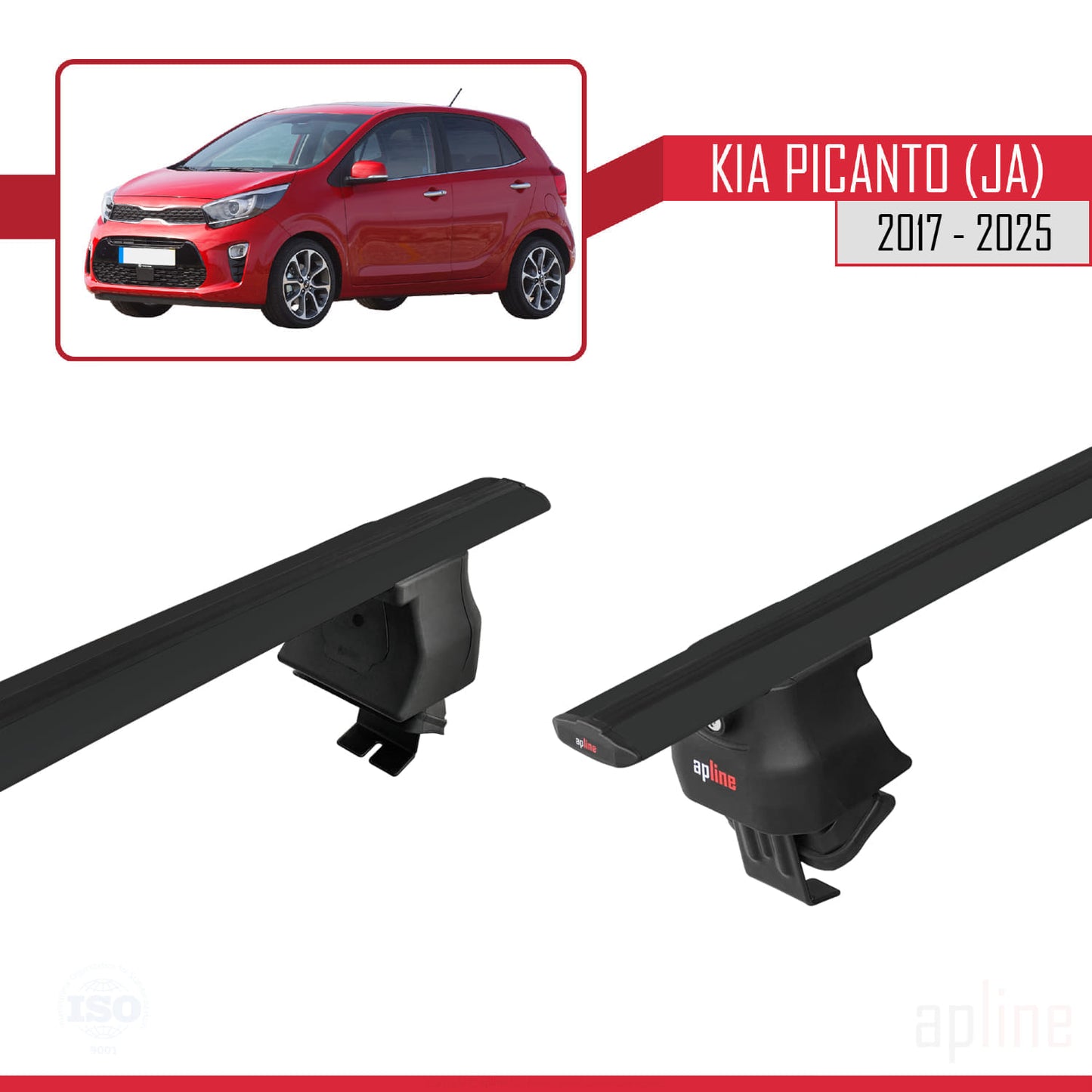 Compatible with Kia Picanto 3 (JA) 2017-2025 ACE-4 Car Roof Rack Cross Bar Black Aluminium 2 Bars