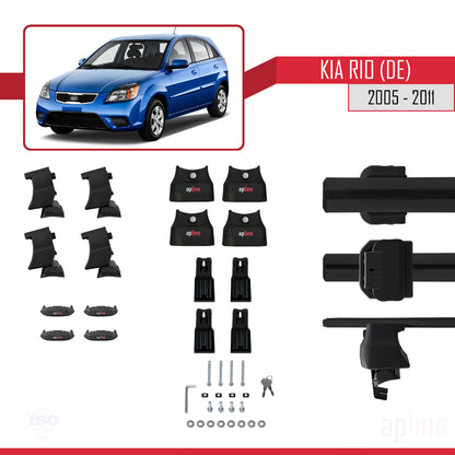 Compatible with Kia Rio 2 (JB) HB 2005-2011 ACE-4 Car Roof Rack Cross Bar Black Aluminium 2 Bars