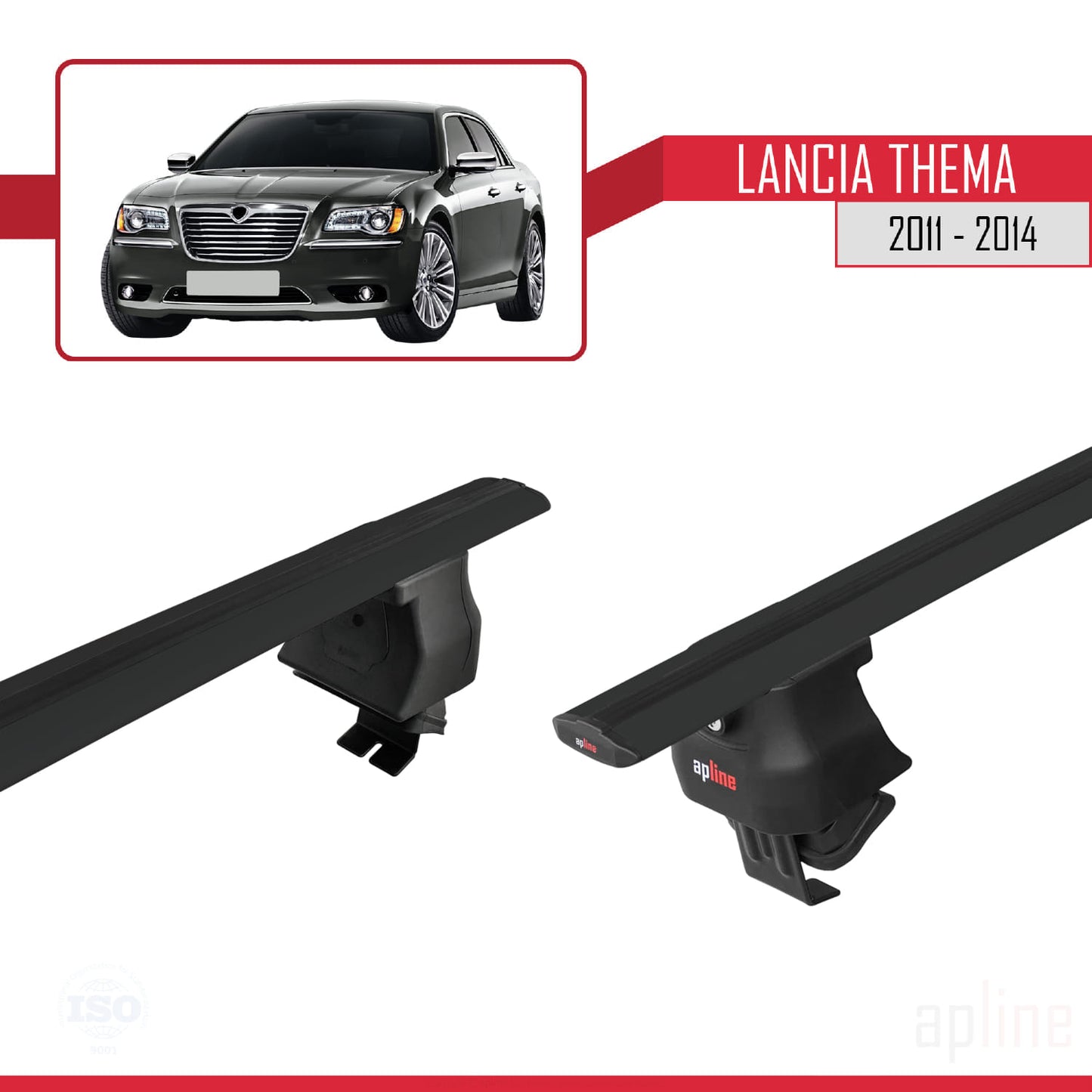 Compatible with Lancia Thema 2 2011-2014 ACE-4 Car Roof Rack Cross Bar Black Aluminium 2 Bars