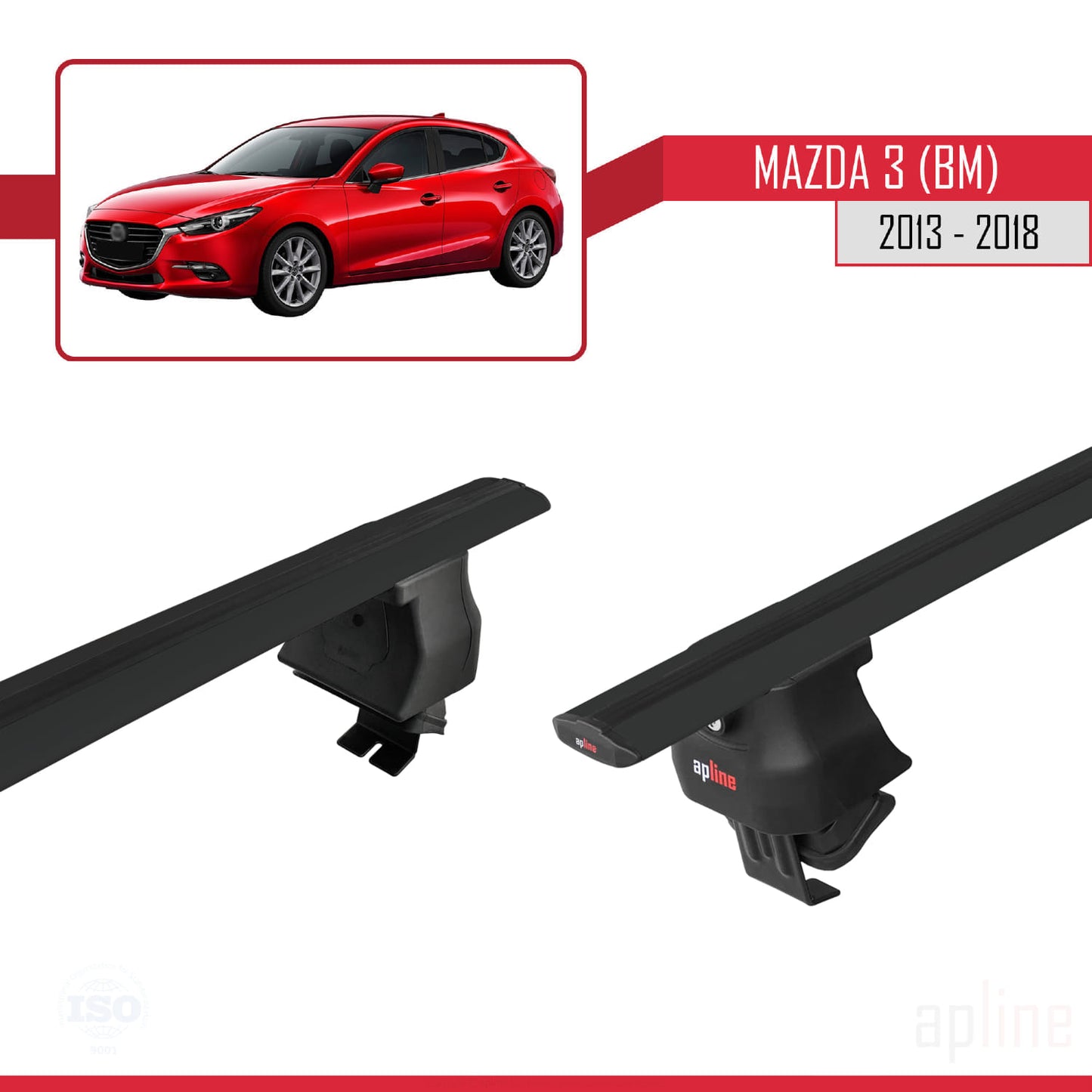 Compatible avec Mazda 3 III (BM) 2013-2018 ACE-4 Barres de Toit Railing Porte-Bagages de Voiture Noir Aluminium 2 Barres