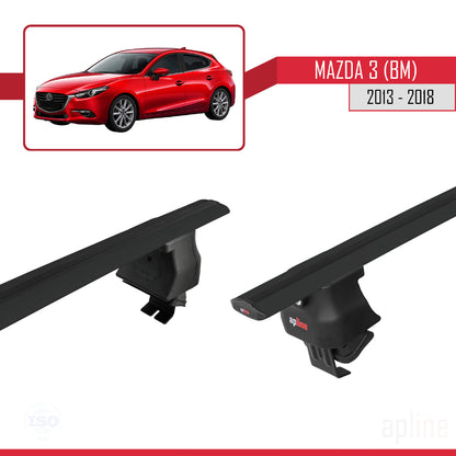 Compatible avec Mazda 3 III (BM) 2013-2018 ACE-4 Barres de Toit Railing Porte-Bagages de Voiture Noir Aluminium 2 Barres