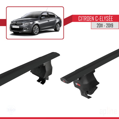 Kompatibel mit Citroen C-Elysee 2011-2019 ACE-4 Dachgepäckträger, Reling, Gepäckträger, schwarzes Aluminium, 2 Stangen