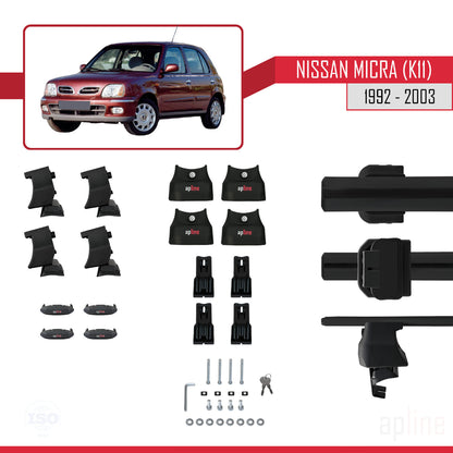 Compatible avec Nissan Micra 2 (K11) 1992-2003 ACE-4 Barres de Toit Railing Porte-Bagages de Voiture Noir Aluminium 2 Barres