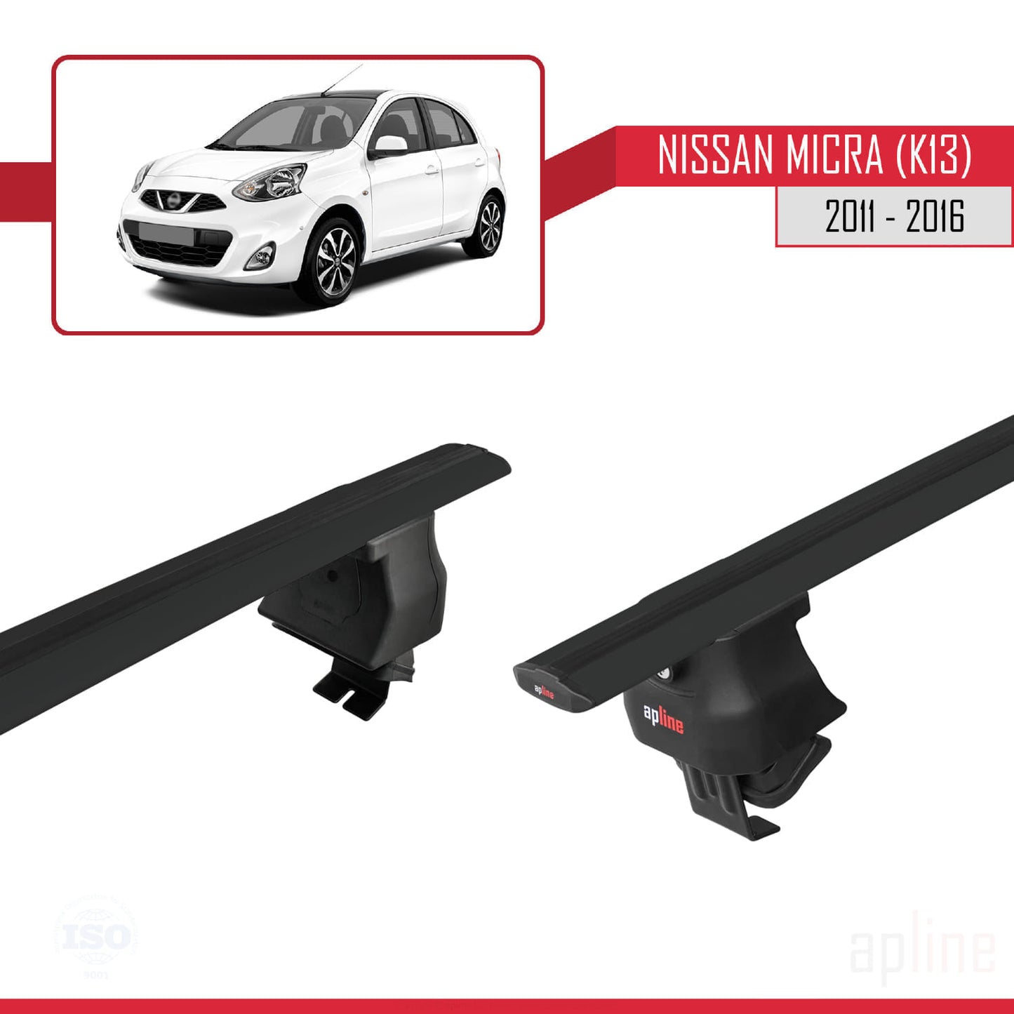 Compatible avec Nissan Micra 4 (K14) 2011-2016 ACE-4 Barres de Toit Railing Porte-Bagages de Voiture Noir Aluminium 2 Barres