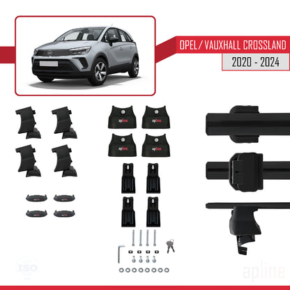 Compatible avec Opel/Vauxhall Crossland 2020-2024 ACE-4 Barres de Toit Railing Porte-Bagages de Voiture Noir Aluminium 2 Barres