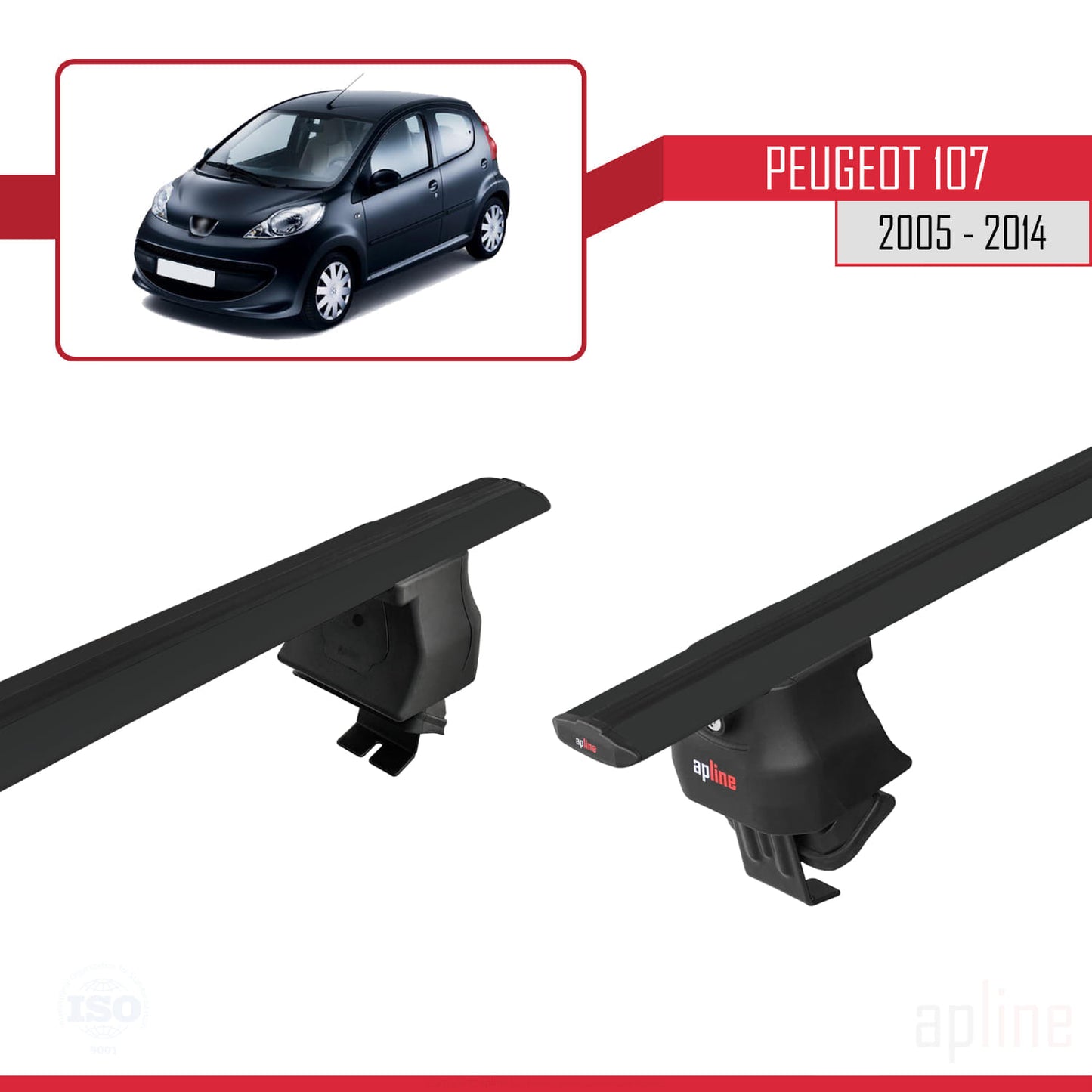Compatible avec Peugeot 107 2005-2014 ACE-4 Barres de Toit Railing Porte-Bagages de Voiture Noir Aluminium 2 Barres