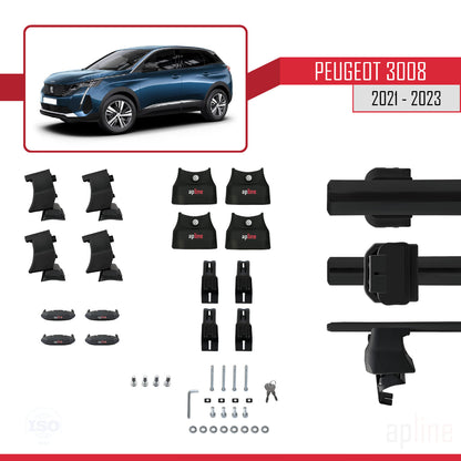 Compatible avec Peugeot 3008 II (P84) Post-Facelift 2021-2023 ACE-4 Barres de Toit Railing Porte-Bagages de Voiture Noir Aluminium 2 Barres