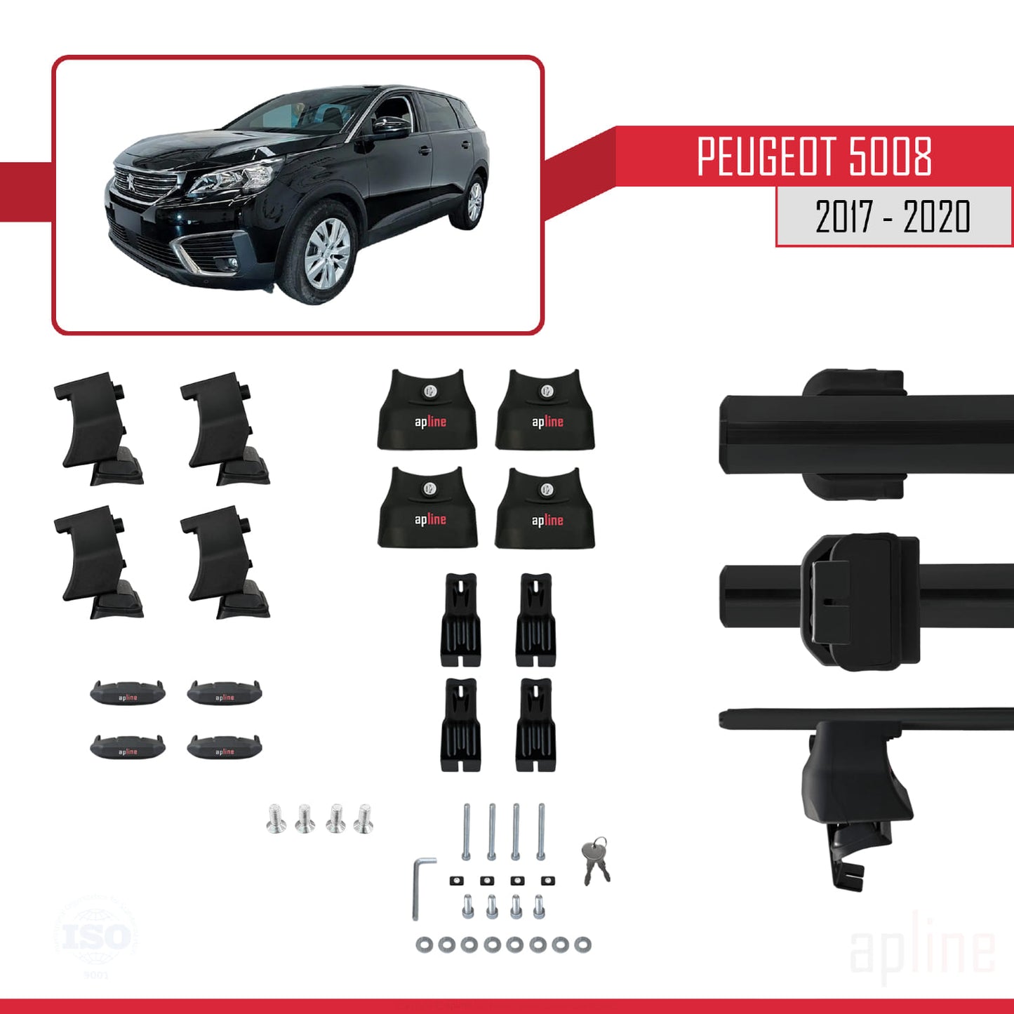 Compatible avec Peugeot 5008 II (P87) Pre-Facelift 2017-2020 ACE-4 Barres de Toit Railing Porte-Bagages de Voiture Noir Aluminium 2 Barres
