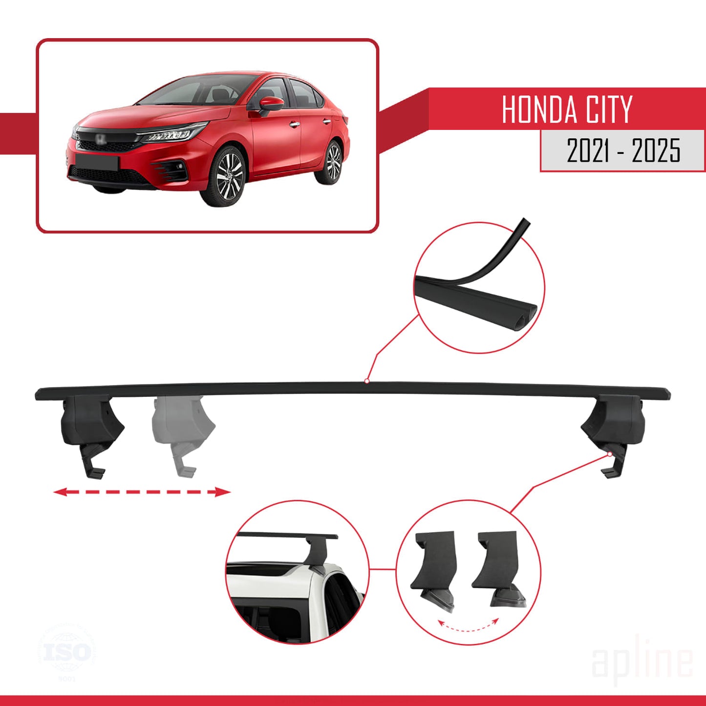 Compatibile con Honda City 2021-2025 ACE-4 Barre portatutto per auto Portapacchi in alluminio nero 2 barre