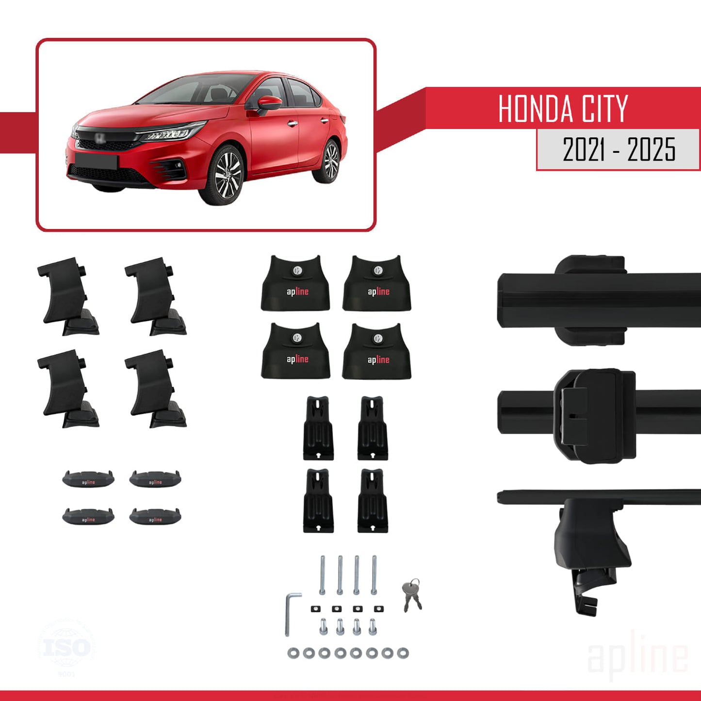 Compatibile con Honda City 2021-2025 ACE-4 Barre portatutto per auto Portapacchi in alluminio nero 2 barre