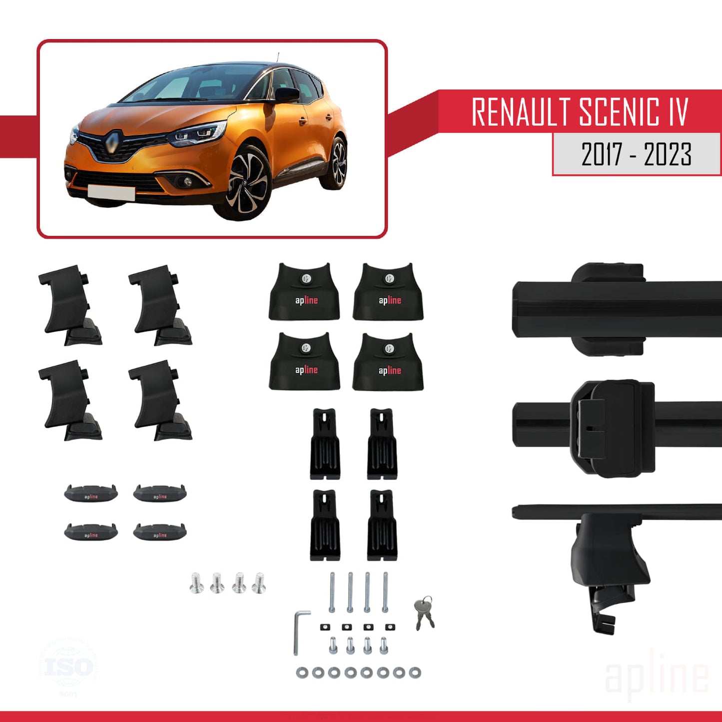 Compatible avec Renault Scenic 4 2017-2023 ACE-4 Barres de Toit Railing Porte-Bagages de Voiture Noir Aluminium 2 Barres