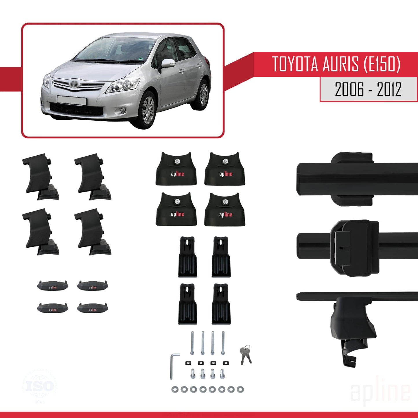 Compatible avec Toyota Auris (E150) 2006-2012 ACE-4 Barres de Toit Railing Porte-Bagages de Voiture Noir Aluminium 2 Barres