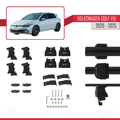 Compatible avec Volkswagen Golf 8 (CD1) 2020-2025 ACE-4 Barres de Toit Railing Porte-Bagages de Voiture Noir Aluminium 2 Barres