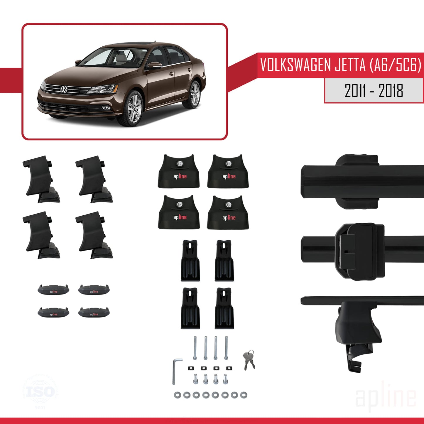 Compatible avec Volkswagen Jetta 6 (5C6) 2011-2018 ACE-4 Barres de Toit Railing Porte-Bagages de Voiture Noir Aluminium 2 Barres