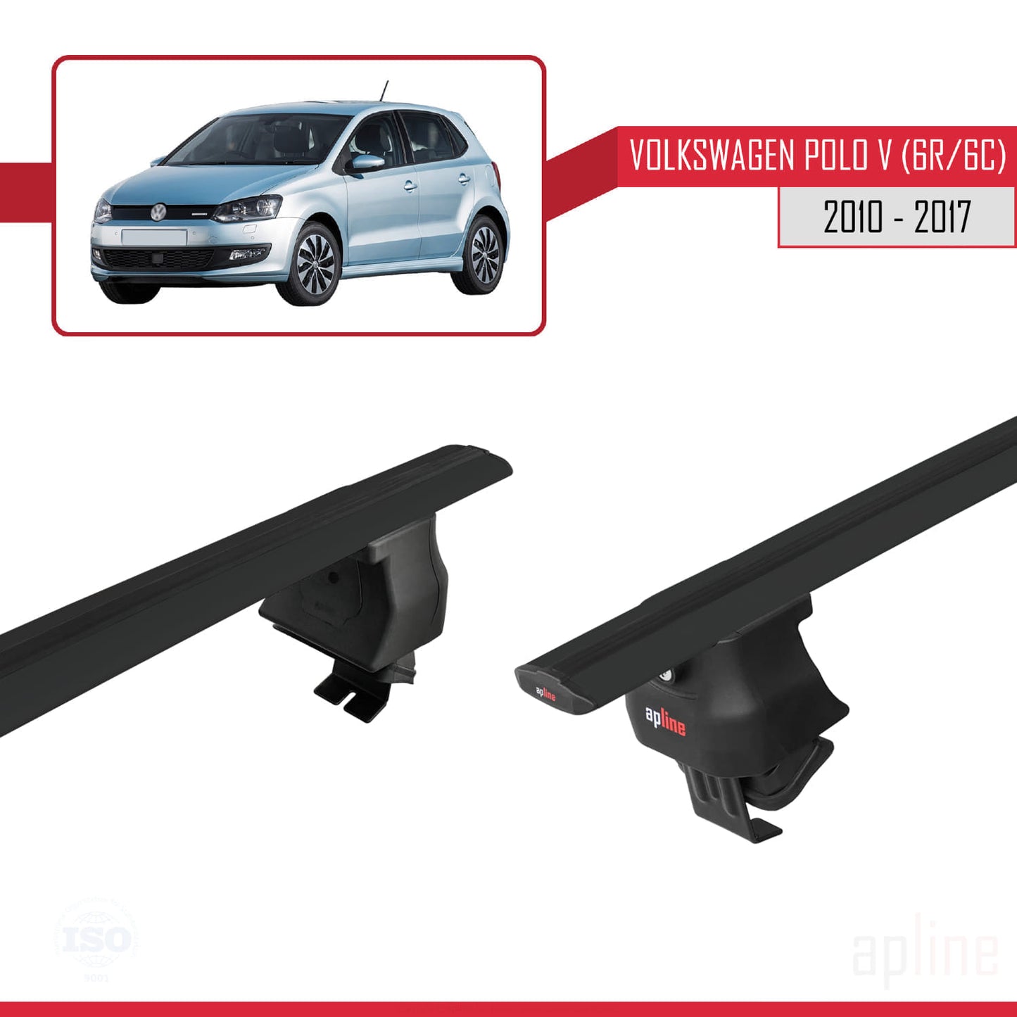 Compatible avec Volkswagen Polo 5 (6R) 2010-2017 ACE-4 Barres de Toit Railing Porte-Bagages de Voiture Noir Aluminium 2 Barres