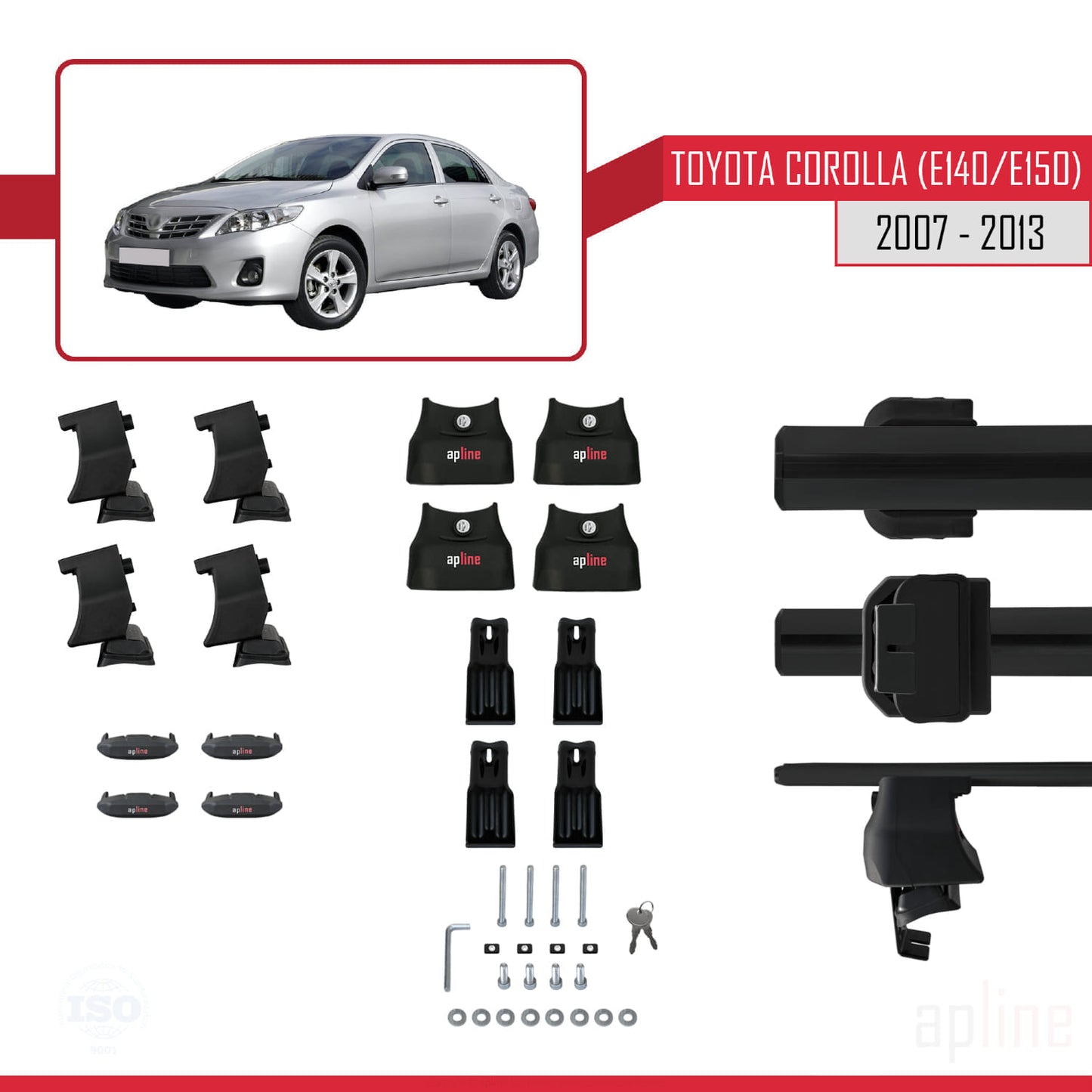 Compatible avec Toyota Corolla 10 (E150) 2007-2013 ACE-4 Barres de Toit Railing Porte-Bagages de Voiture Noir Aluminium 2 Barres