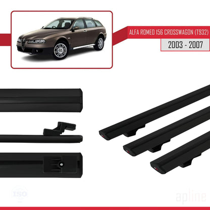Compatible avec Alfa Romeo 156 (T932) Crosswagon 2003-2007 BASIC Model Barres de Toit Railing Porte-Bagages de Voiture Noir Aluminium 3 Barres