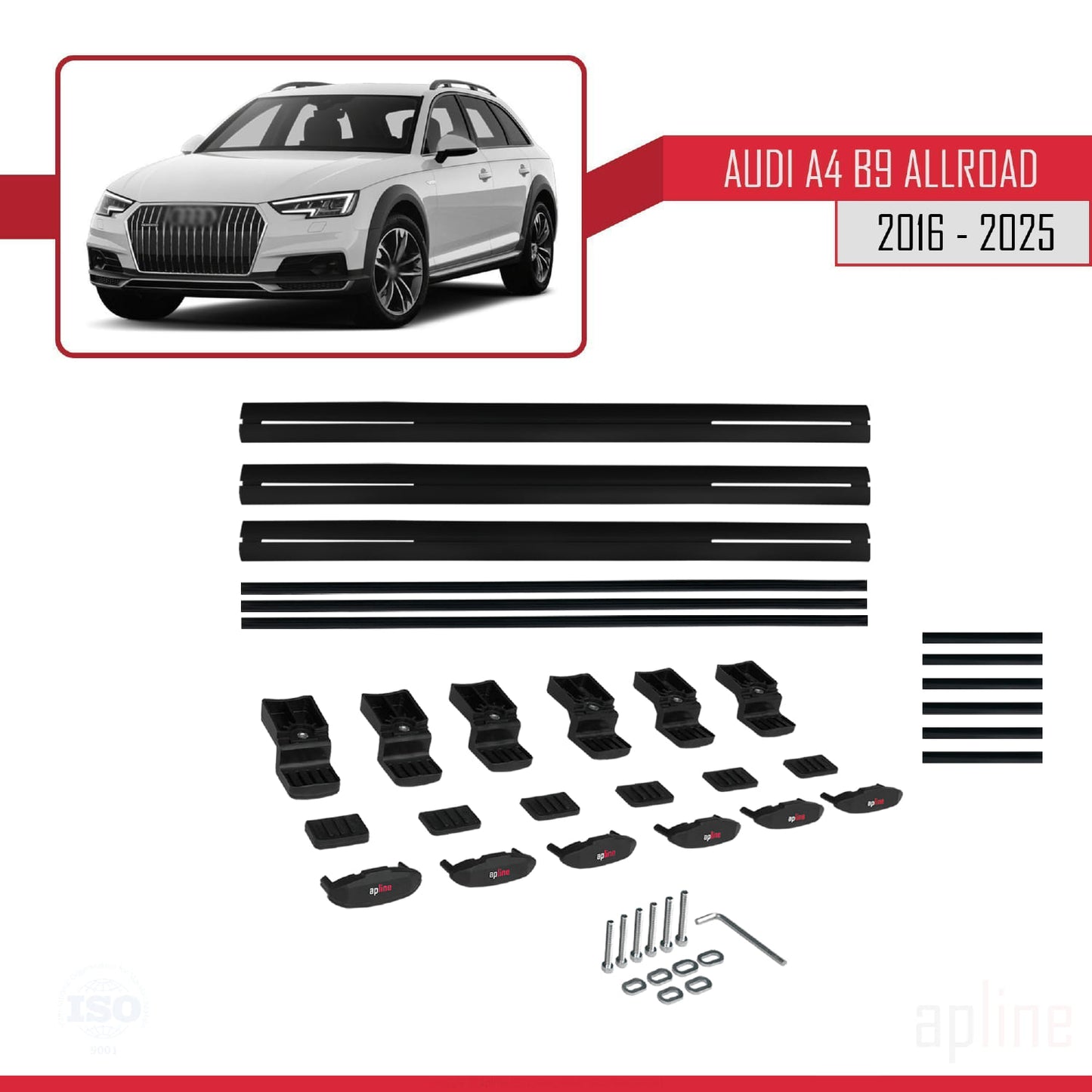 Compatibile con A4 (B9) Allroad 2016-2025 modello BASIC Barre portatutto per auto Portapacchi in alluminio nero 3 barre