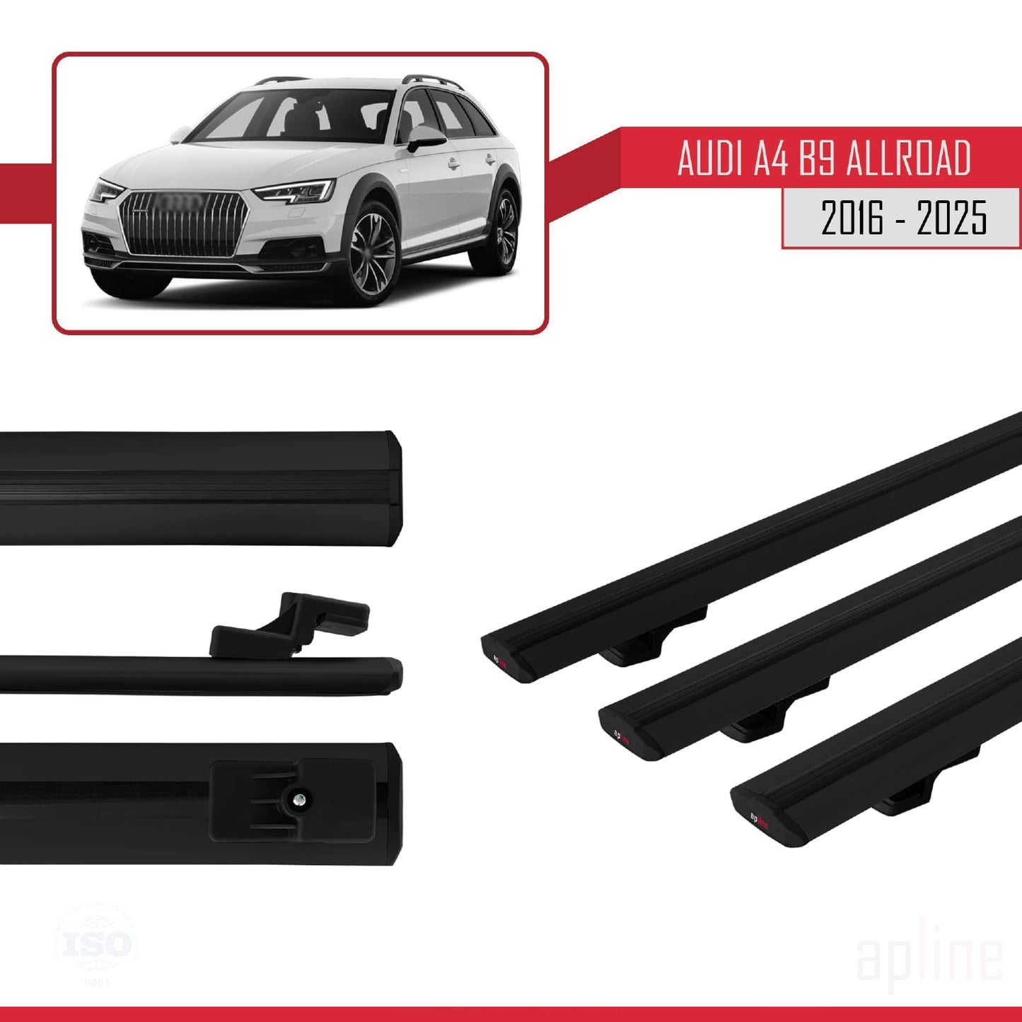 Compatibile con A4 (B9) Allroad 2016-2025 modello BASIC Barre portatutto per auto Portapacchi in alluminio nero 3 barre
