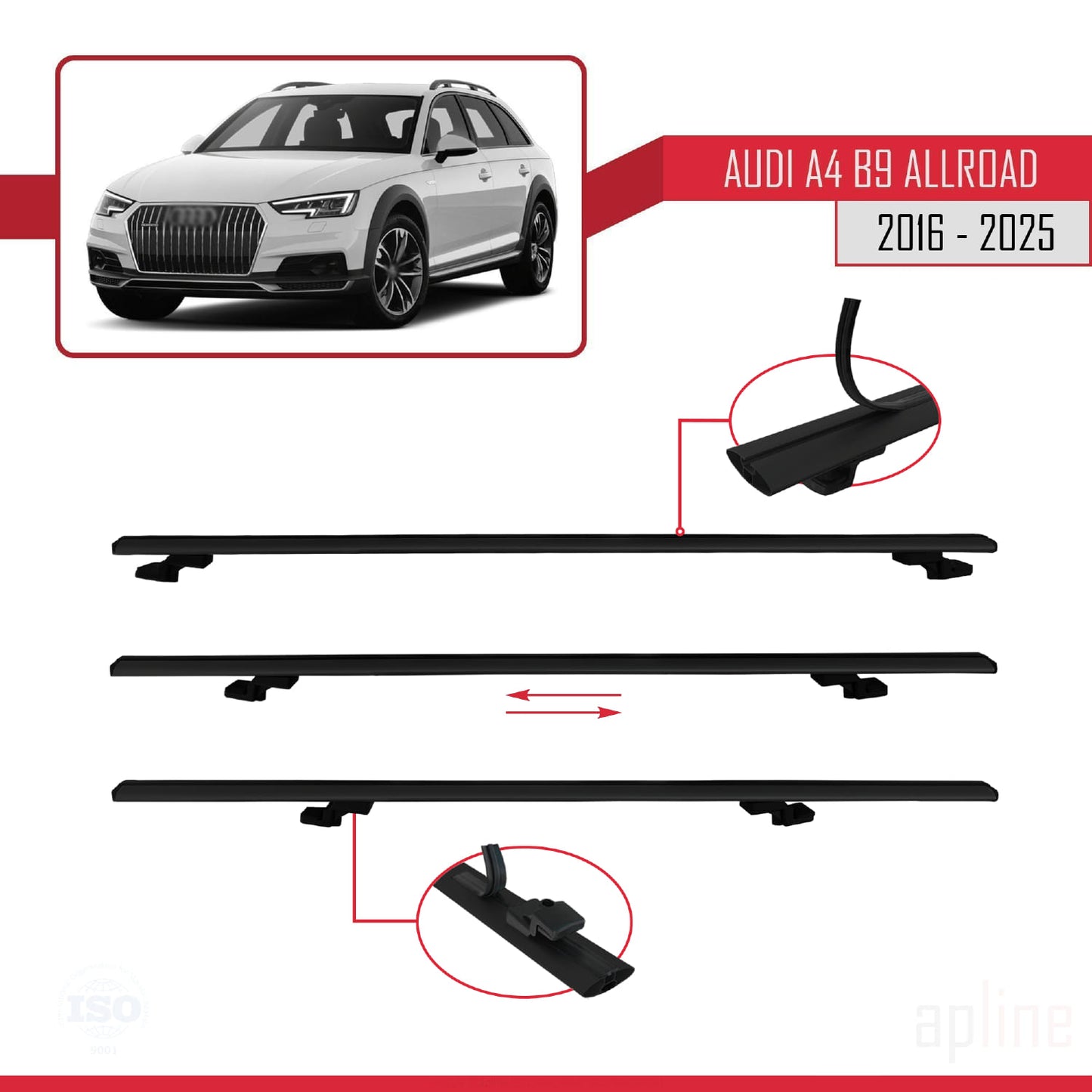 Compatibile con A4 (B9) Allroad 2016-2025 modello BASIC Barre portatutto per auto Portapacchi in alluminio nero 3 barre