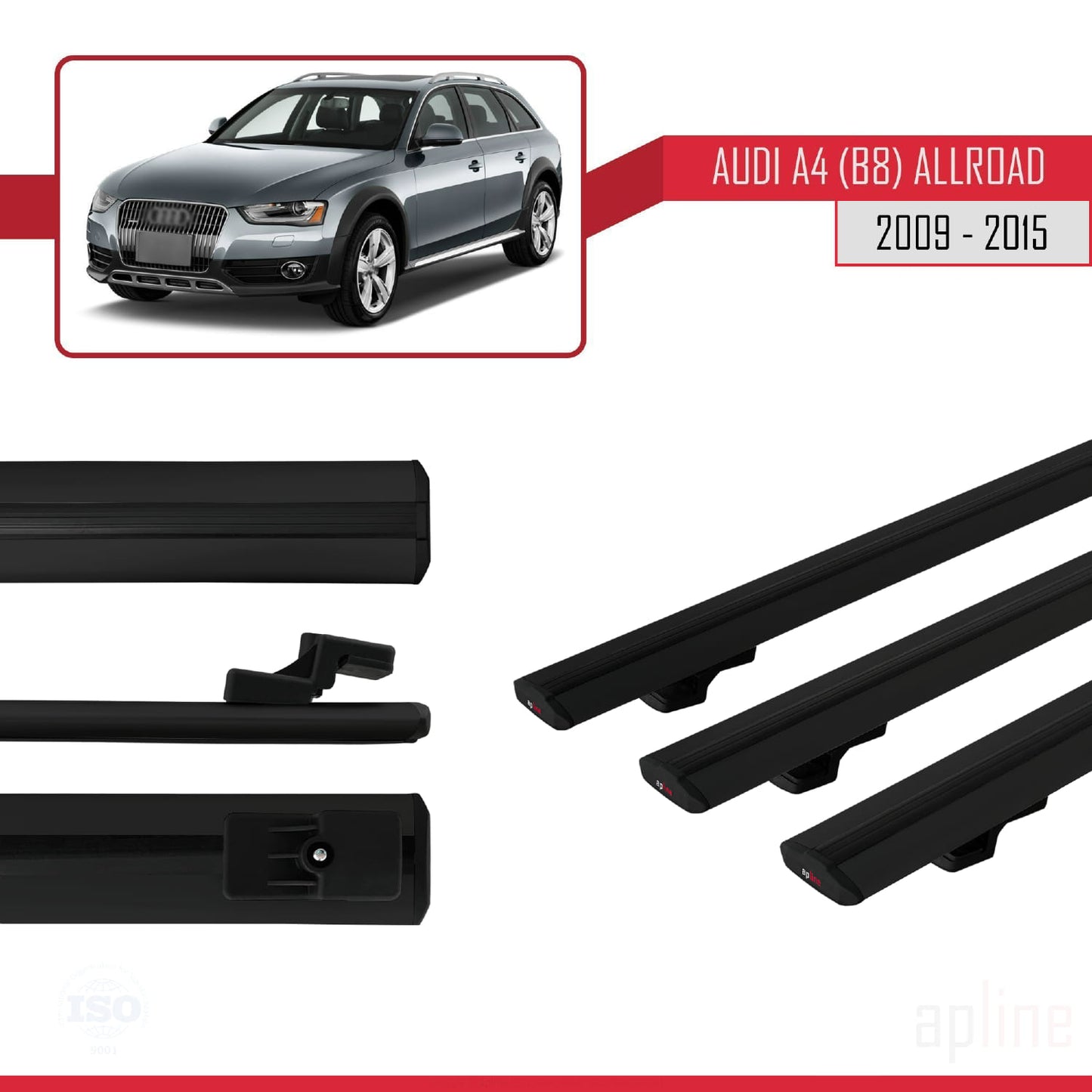 Compatible avec A4 (B8) Allroad 2009-2015 BASIC Model Barres de Toit Railing Porte-Bagages de Voiture Noir Aluminium 3 Barres