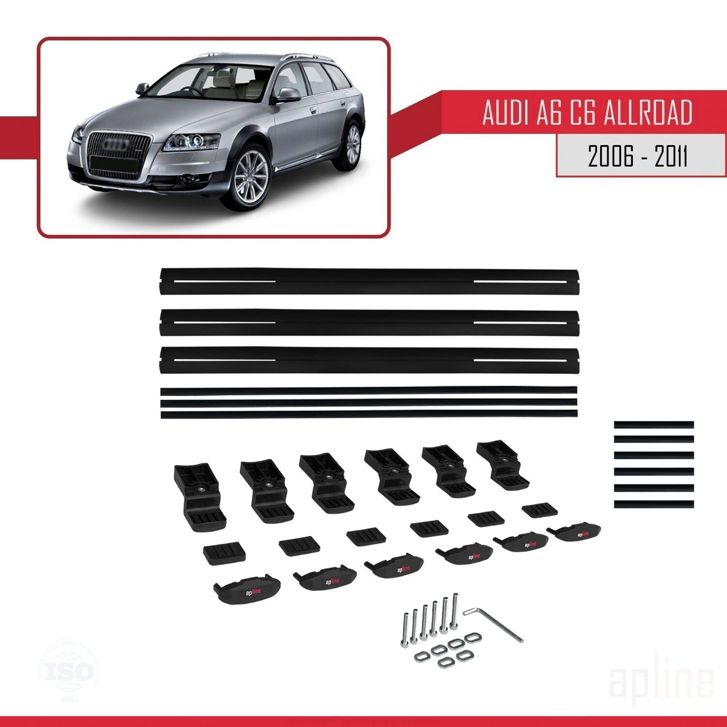 Compatibile con A6 (C6) Allroad 2006-2011 modello BASIC Barre portatutto per auto Portapacchi in alluminio nero 3 barre