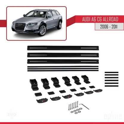 Compatibile con A6 (C6) Allroad 2006-2011 modello BASIC Barre portatutto per auto Portapacchi in alluminio nero 3 barre