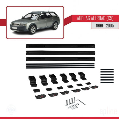 Compatibile con A6 (C5) Allroad 1999-2005 modello BASIC Barre portatutto per auto Portapacchi in alluminio nero 3 barre