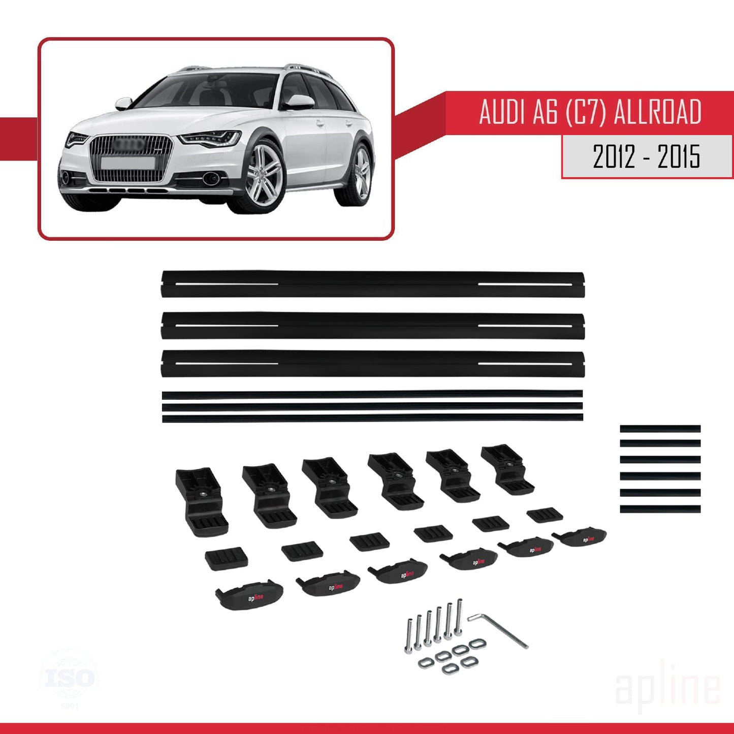 Compatibile con A6 (C7) Allroad 2012-2015 modello BASIC Barre portatutto per auto Portapacchi in alluminio nero 3 barre