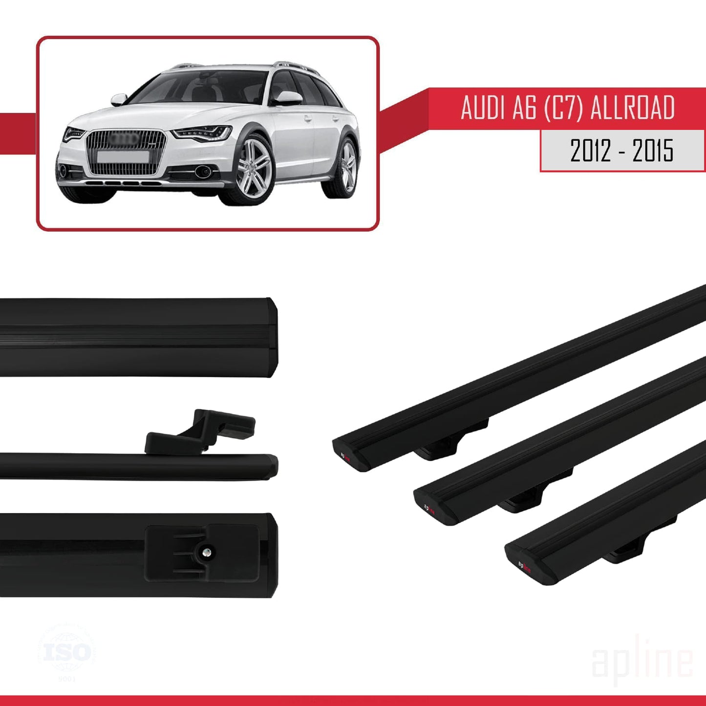 Compatibile con A6 (C7) Allroad 2012-2015 modello BASIC Barre portatutto per auto Portapacchi in alluminio nero 3 barre
