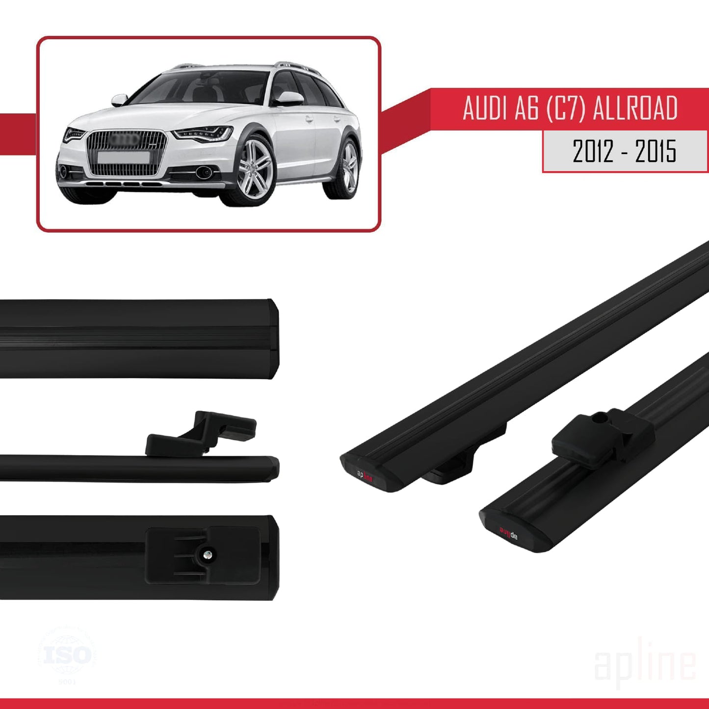 Compatibile con A6 (C7) Allroad 2012-2015 modello BASIC Barre portatutto per auto Portapacchi in alluminio nero 2 barre