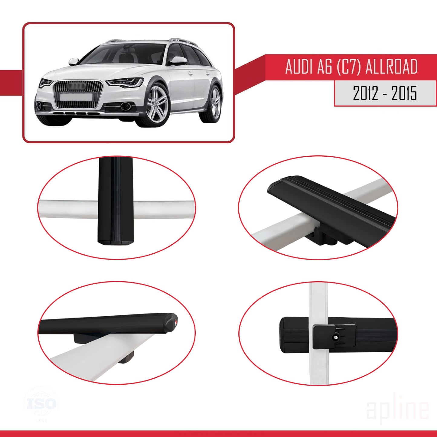 Compatibile con A6 (C7) Allroad 2012-2015 modello BASIC Barre portatutto per auto Portapacchi in alluminio nero 2 barre