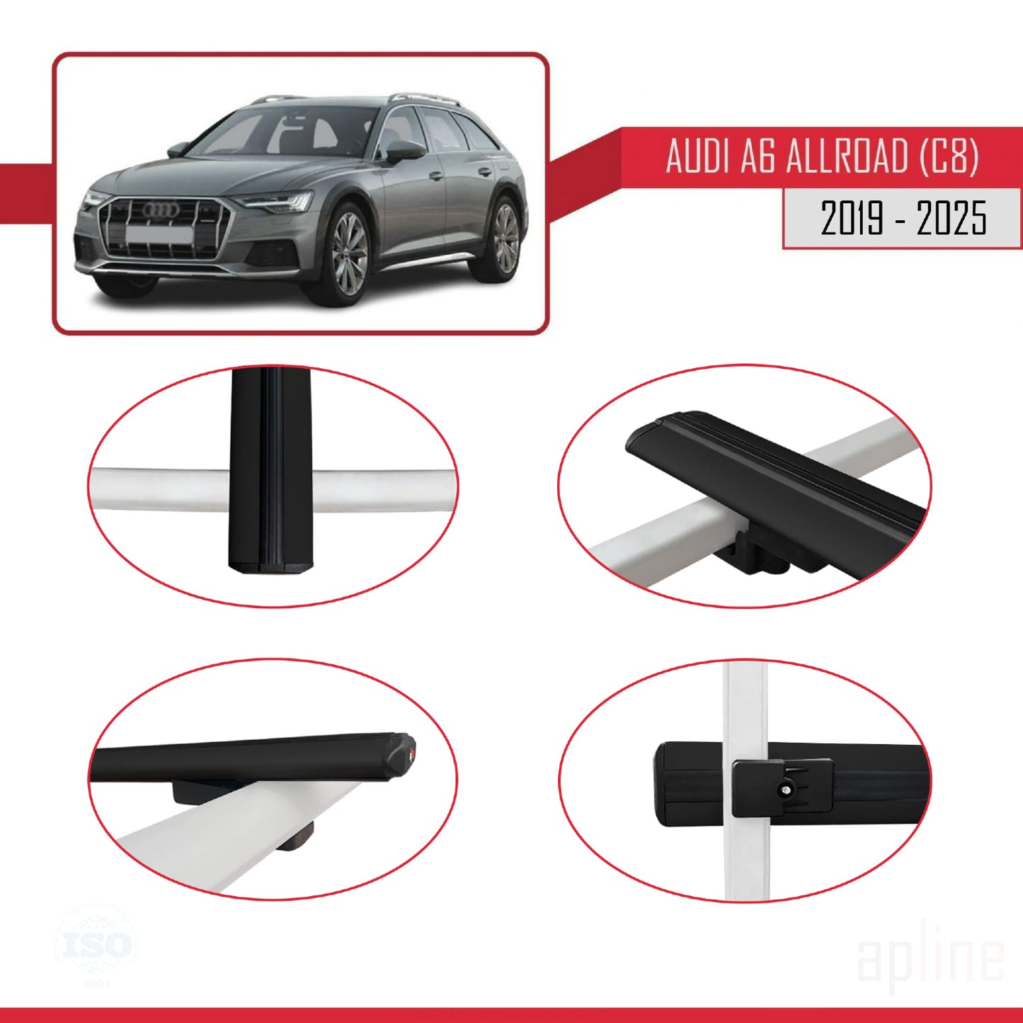 Compatibile con A6 (C8) Allroad 2019-2025 modello BASIC Barre portatutto per auto Portapacchi in alluminio nero 3 barre