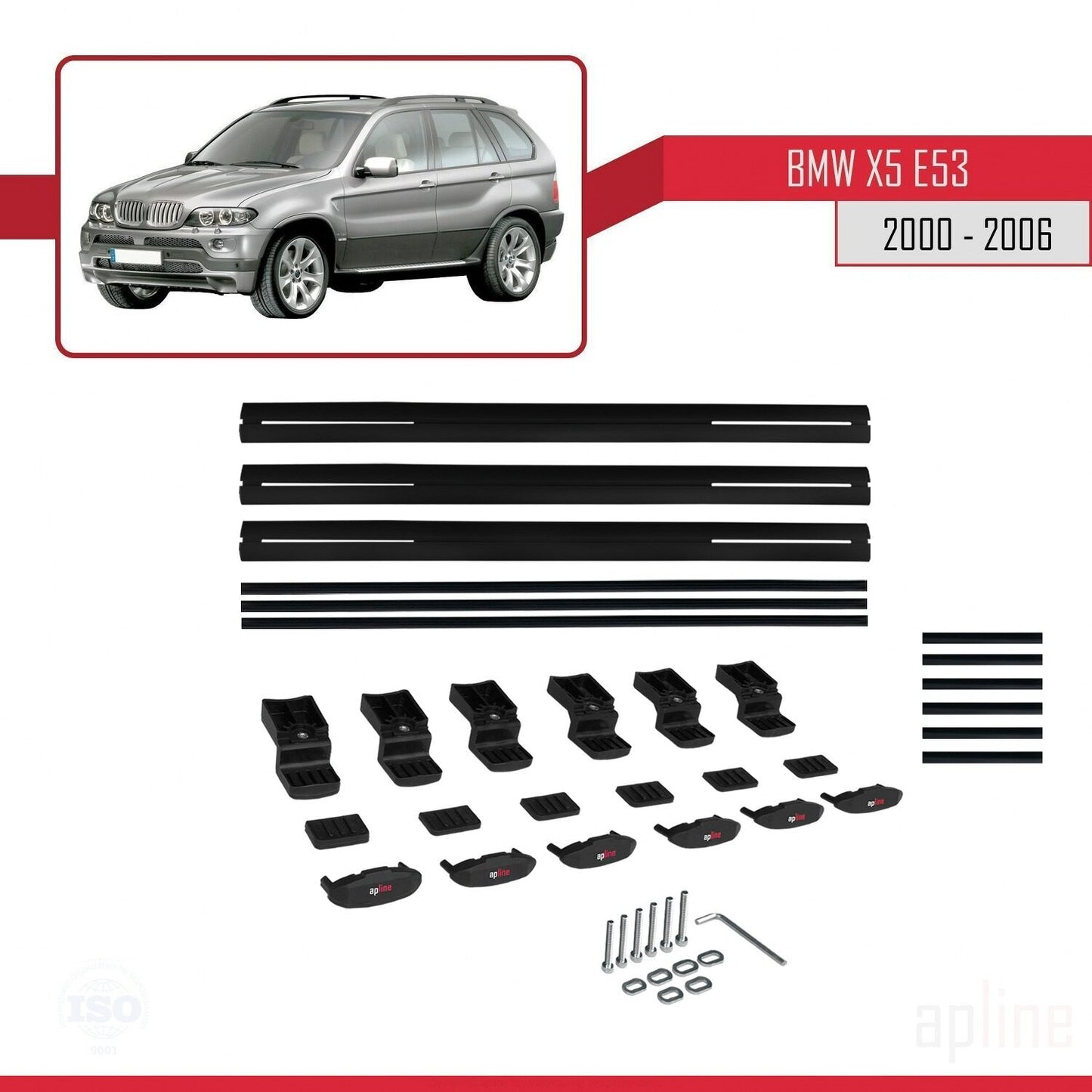 Compatibile con BMW X5 (E53) modello BASIC 2000-2006 Barre portatutto per auto Portapacchi in alluminio nero 3 barre