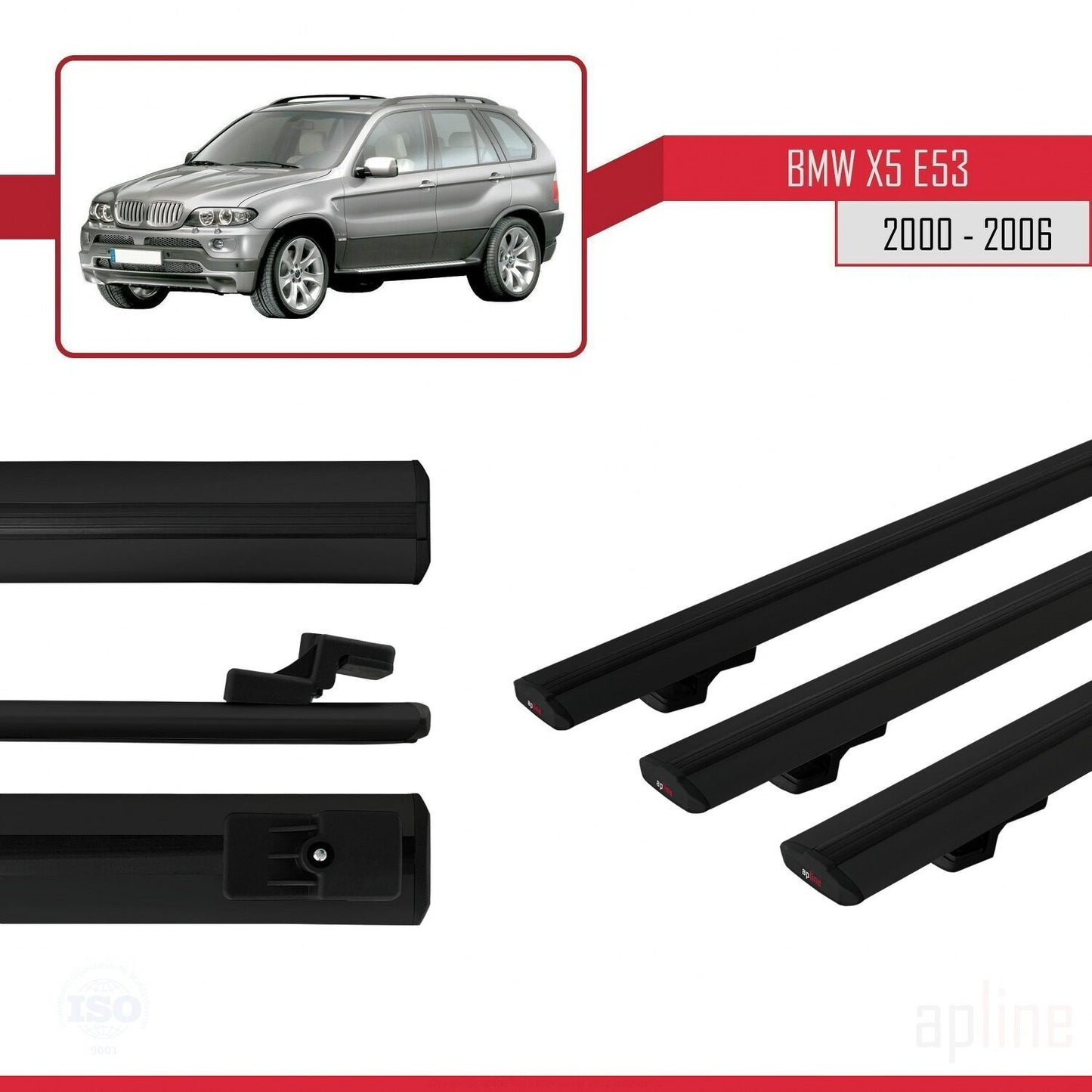 Compatibile con BMW X5 (E53) modello BASIC 2000-2006 Barre portatutto per auto Portapacchi in alluminio nero 3 barre