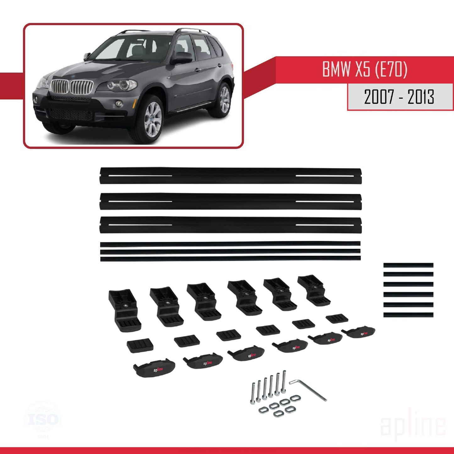 Compatibile con BMW X5 (E70) modello BASIC 2007-2013 Barre portatutto per auto Portapacchi in alluminio nero 3 barre