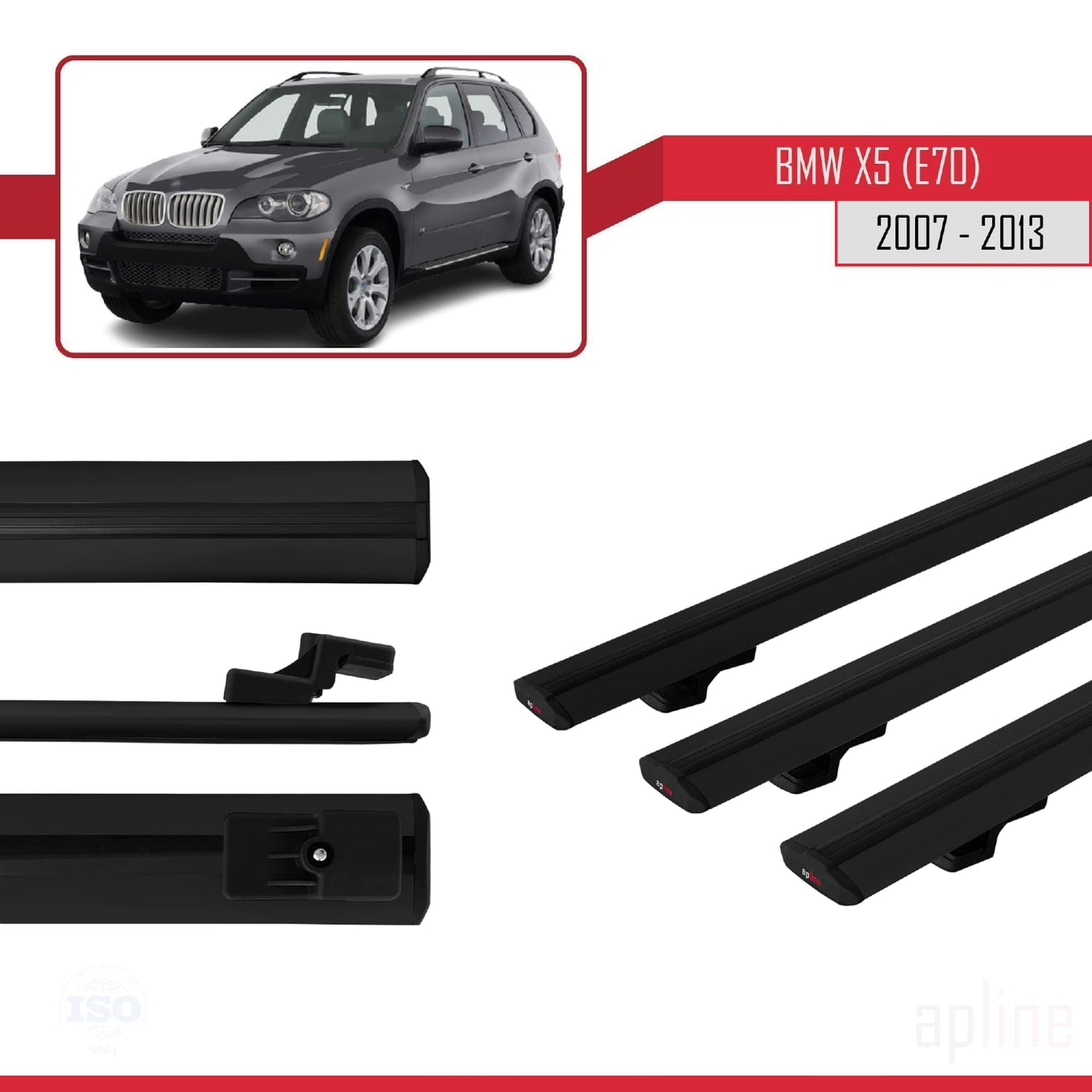 Compatibile con BMW X5 (E70) modello BASIC 2007-2013 Barre portatutto per auto Portapacchi in alluminio nero 3 barre