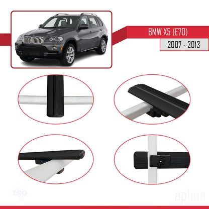 Compatibile con BMW X5 (E70) modello BASIC 2007-2013 Barre portatutto per auto Portapacchi in alluminio nero 3 barre
