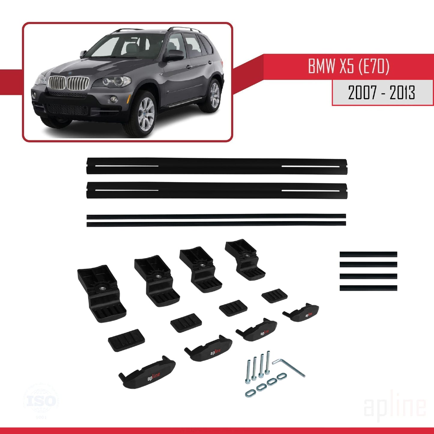 Compatibile con BMW X5 (E70) modello BASIC 2007-2013 Barre portatutto per auto Portapacchi in alluminio nero 2 barre