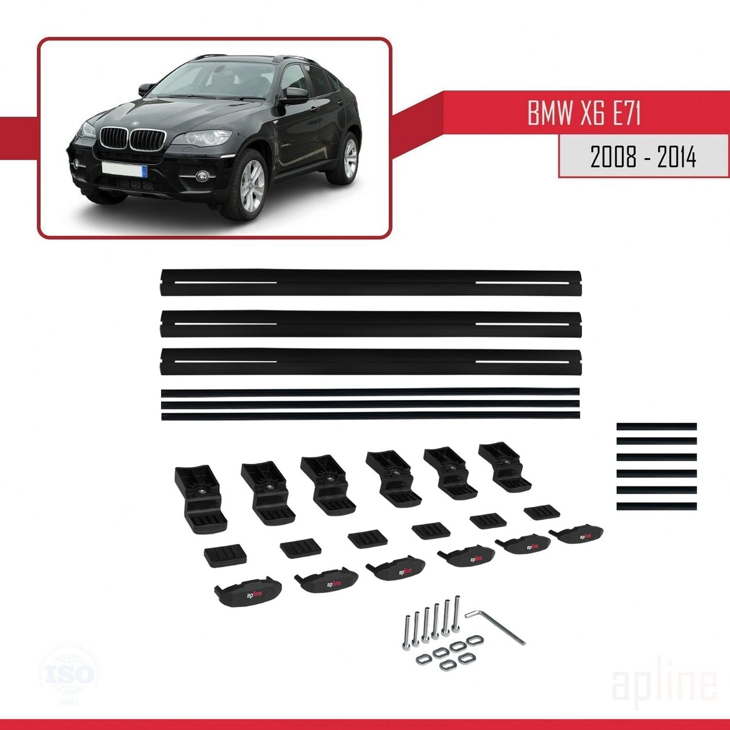 Compatibile con BMW X6 (E71) modello BASIC 2008-2014 Barre portatutto per auto Portapacchi in alluminio nero 3 barre