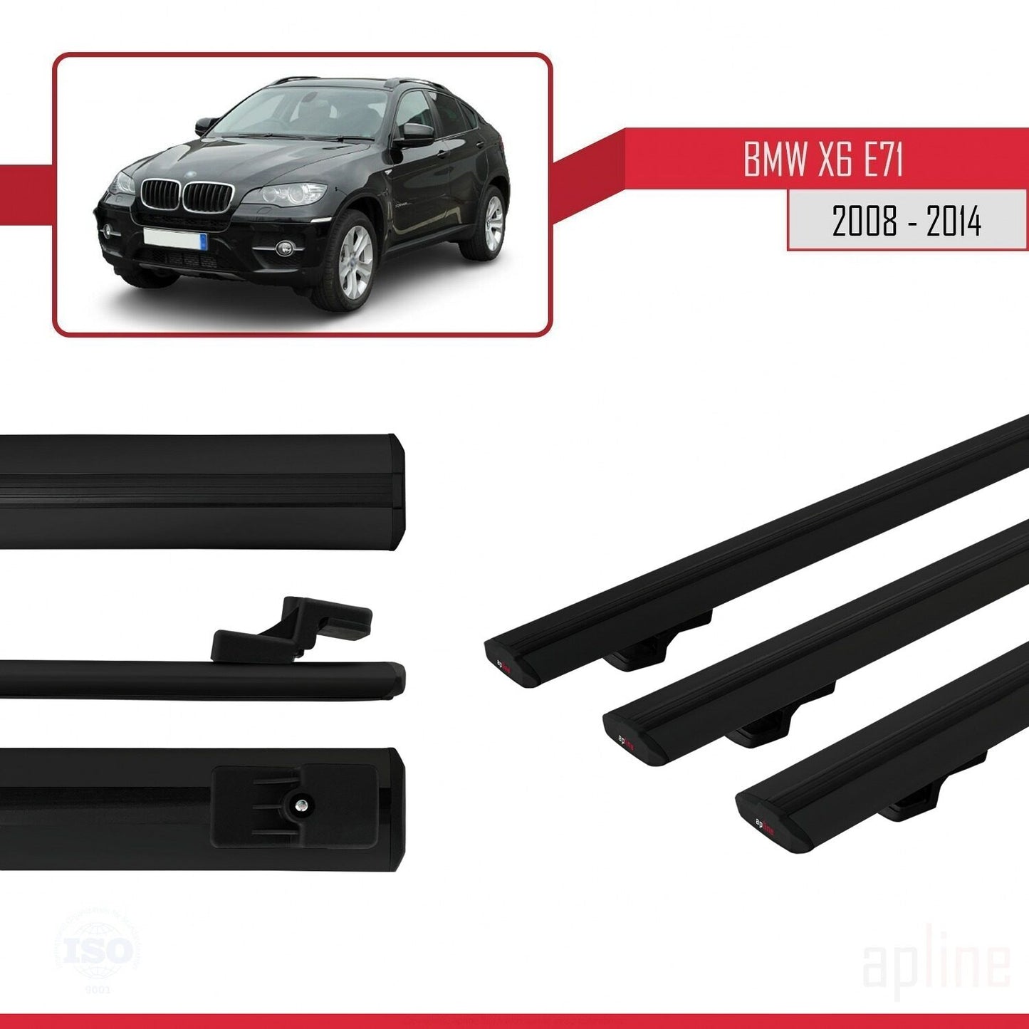 Compatibile con BMW X6 (E71) modello BASIC 2008-2014 Barre portatutto per auto Portapacchi in alluminio nero 3 barre
