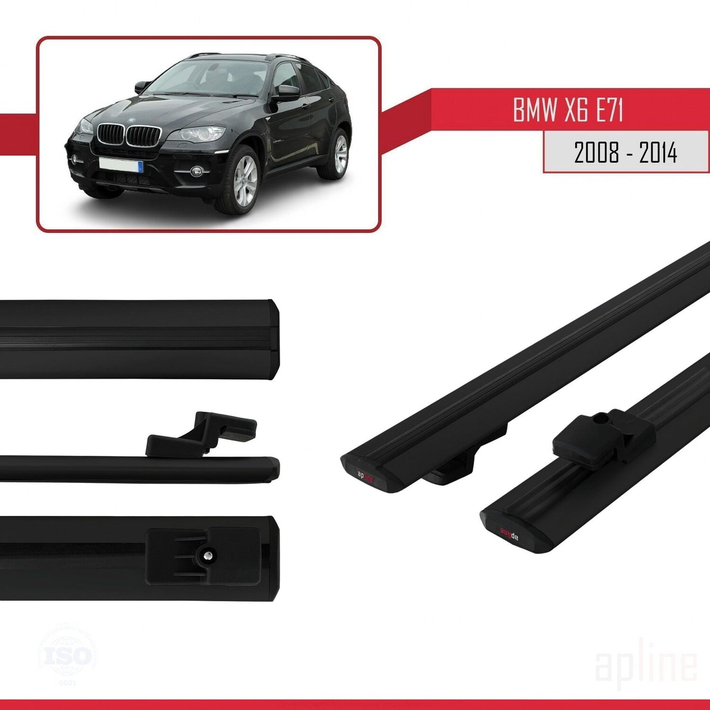 Compatibile con BMW X6 (E71) modello BASIC 2008-2014 Barre portatutto per auto Portapacchi in alluminio nero 2 barre