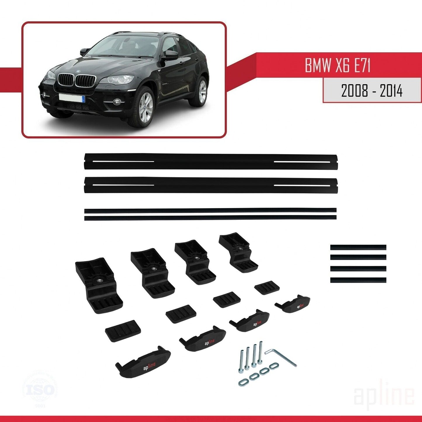 Compatibile con BMW X6 (E71) modello BASIC 2008-2014 Barre portatutto per auto Portapacchi in alluminio nero 2 barre