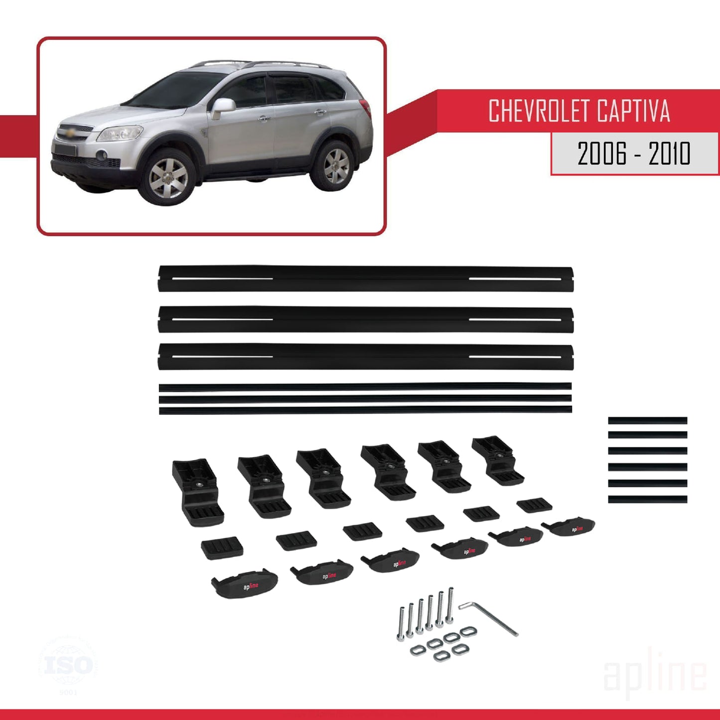 Compatibile con Chevrolet Captiva 2006-2010 modello BASIC Barre portatutto per auto Portapacchi in alluminio nero 3 barre