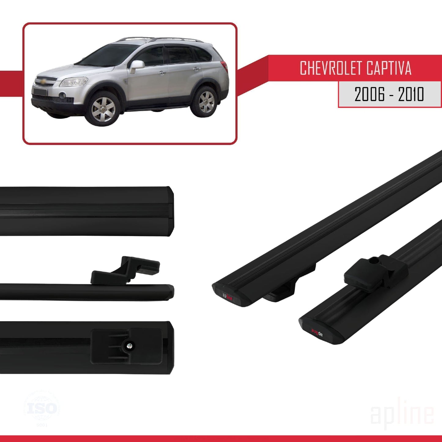 Compatibile con Chevrolet Captiva 2006-2010 modello BASIC Barre portatutto per auto Portapacchi in alluminio nero 2 barre