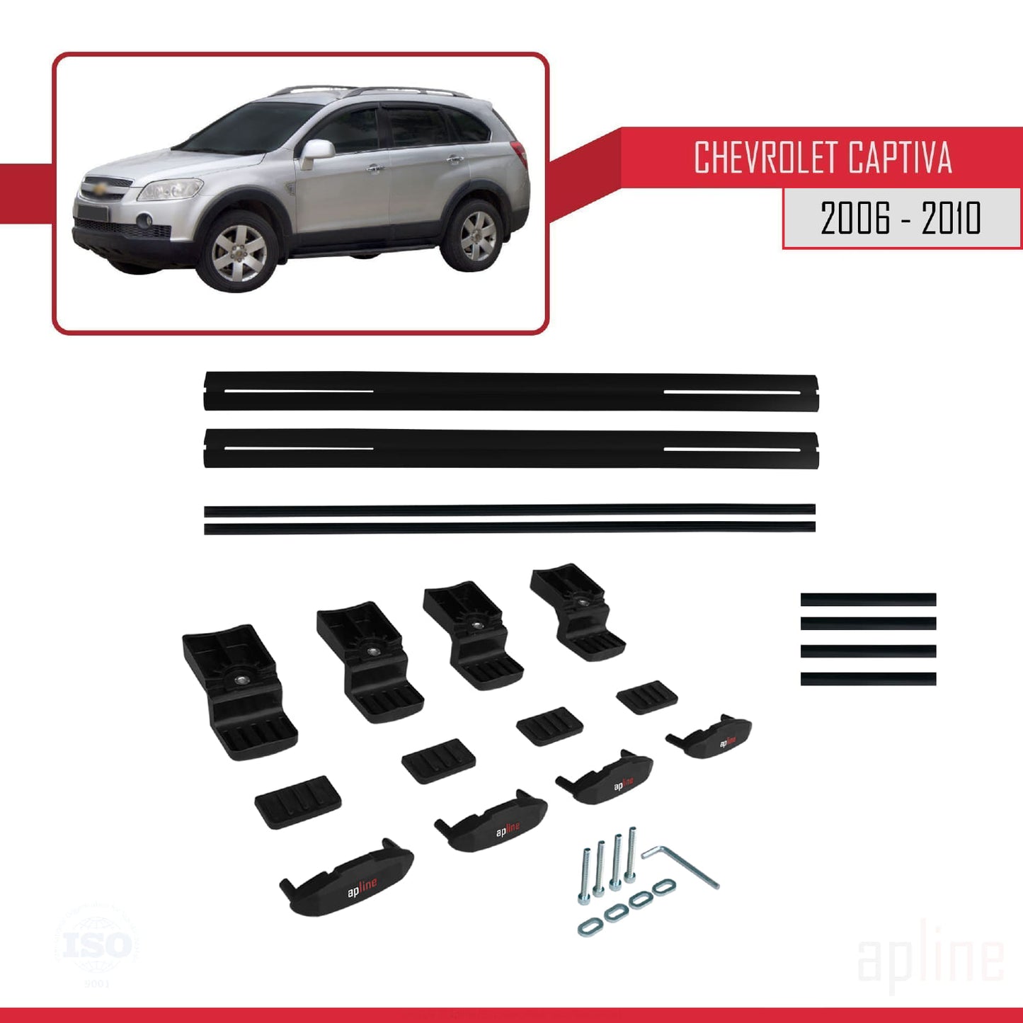 Compatibile con Chevrolet Captiva 2006-2010 modello BASIC Barre portatutto per auto Portapacchi in alluminio nero 2 barre