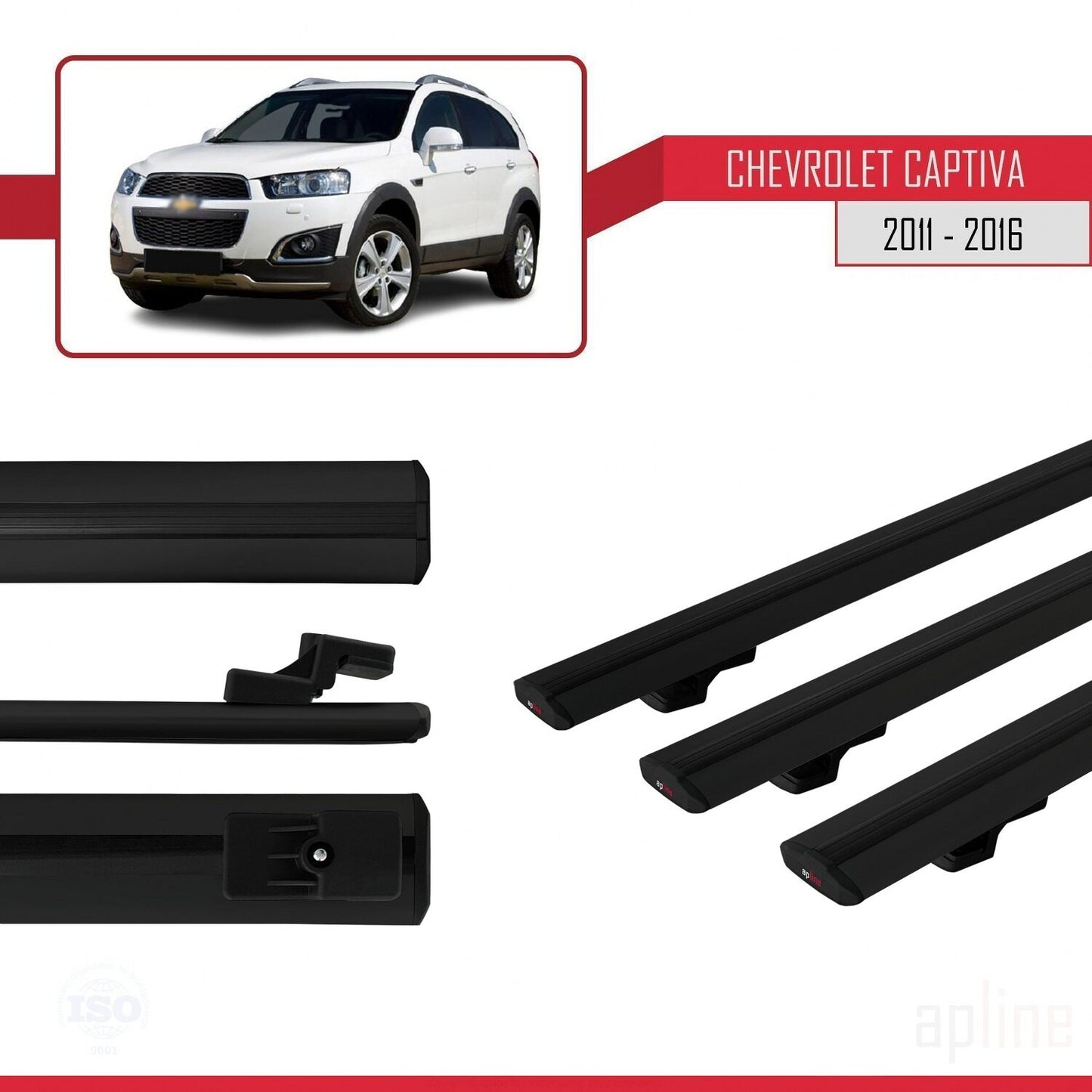 Compatibile con Chevrolet Captiva 2011-2015 modello BASIC Barre portatutto per auto Portapacchi in alluminio nero 3 barre